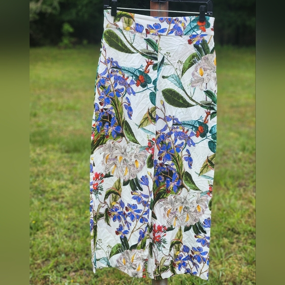 Zara Woman Floral Cropped Wide Leg Pants M - Picture 3 of 5